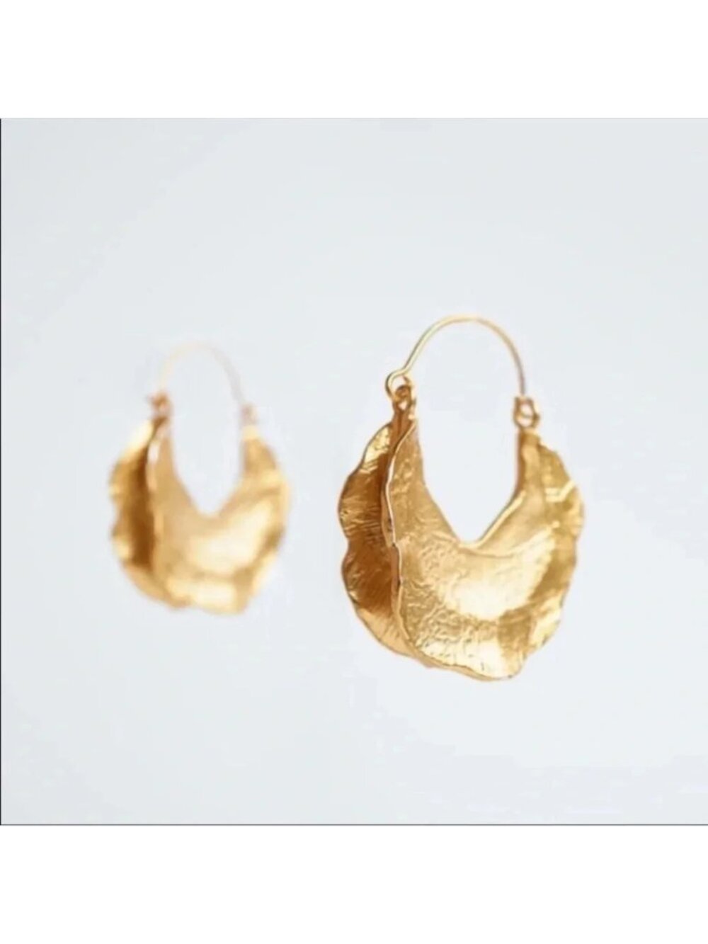 Gold Textured Crescent Hoop Earrings
